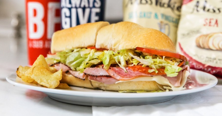 sub and chips on plate