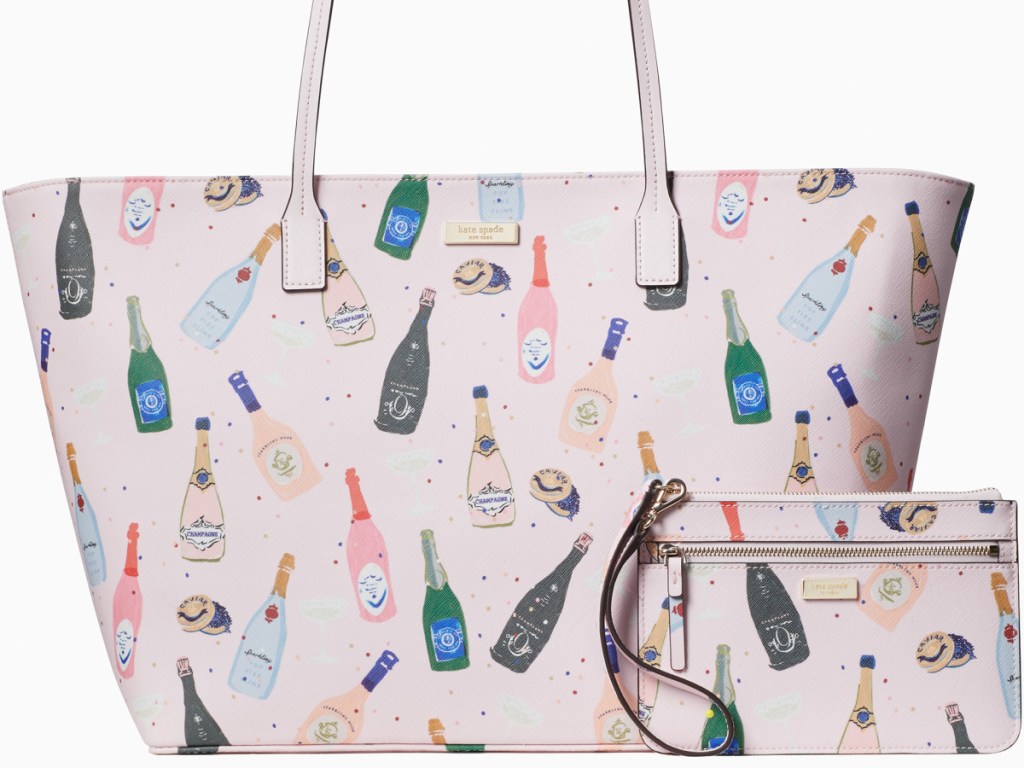 bag tote with champagne bottles on it