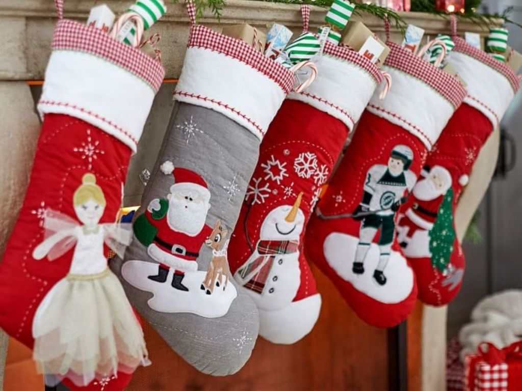 stockings filed and hanging on mantle