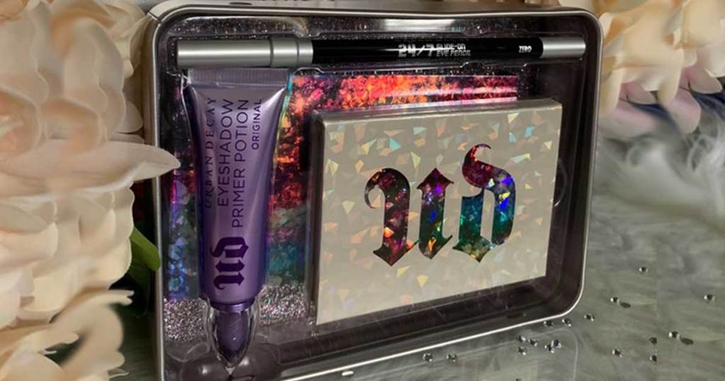 urban decay mini eyeshadow palette, eyeshadow primer, and eyeliner set