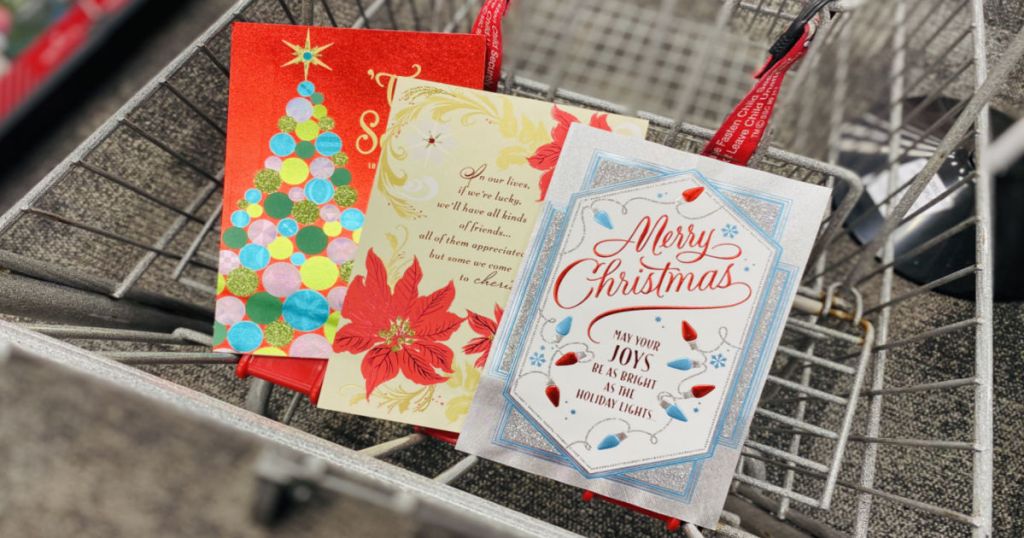 three christmas cards in cart 