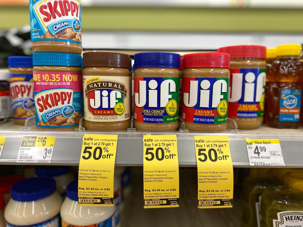 Jif Peanut Butter on walgreens store shelf