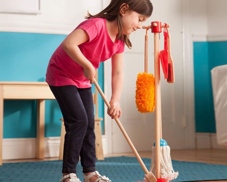 girl sweeping