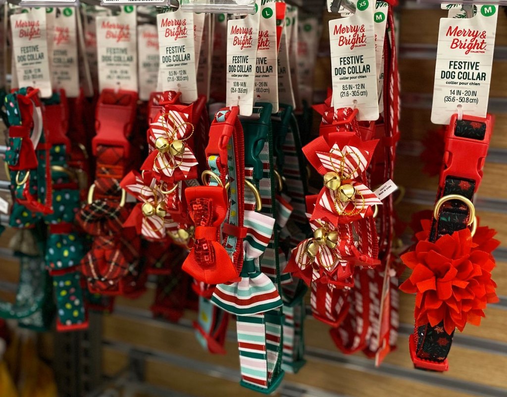 christmas dog collars on display at petsmart