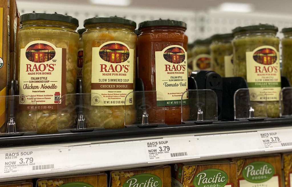 rao's jarred soups in various flavors on target shelf