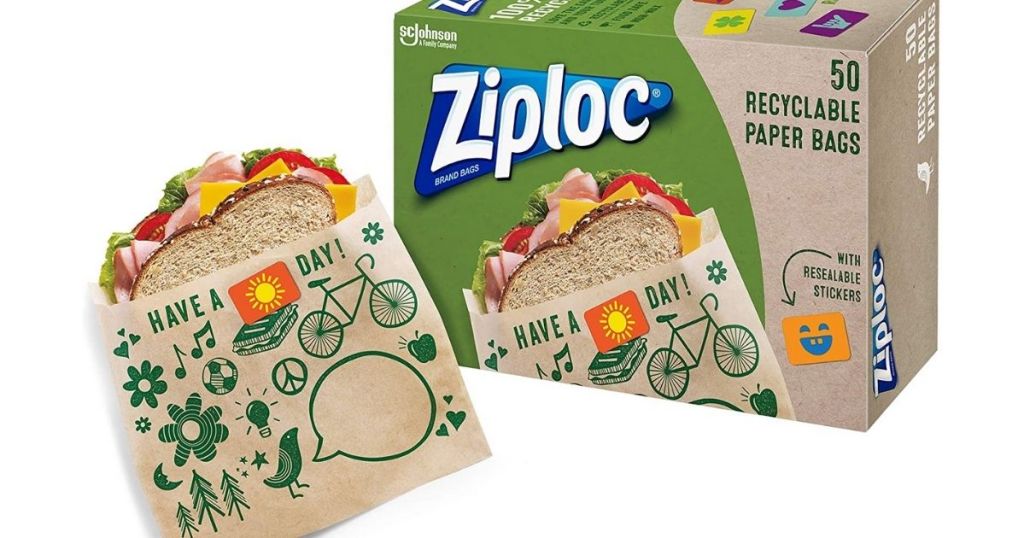 Ziploc 50-Count Paper Sandwich Bags with sandwich in bag