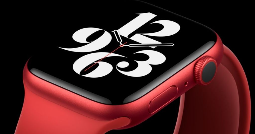 close up of face on apple watch product red