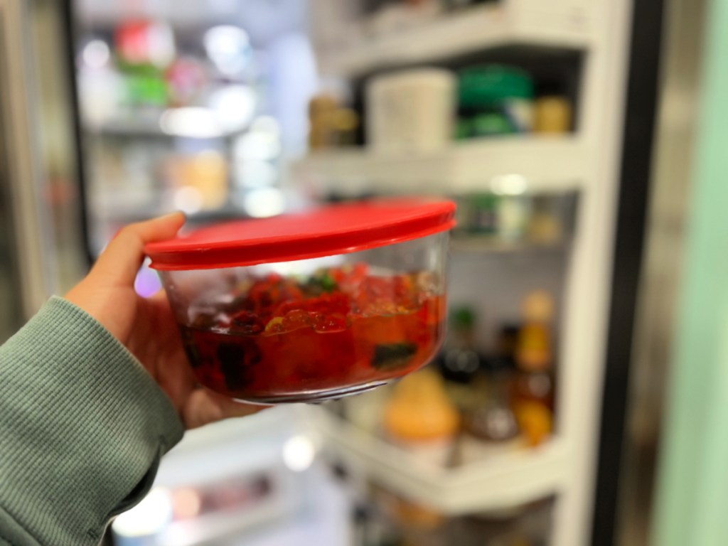 placing rummy bears in the fridge