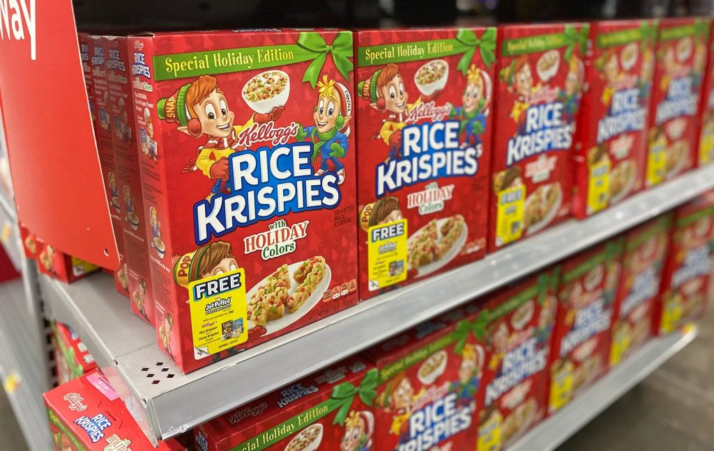 rice krispie holiday cereal in aisle