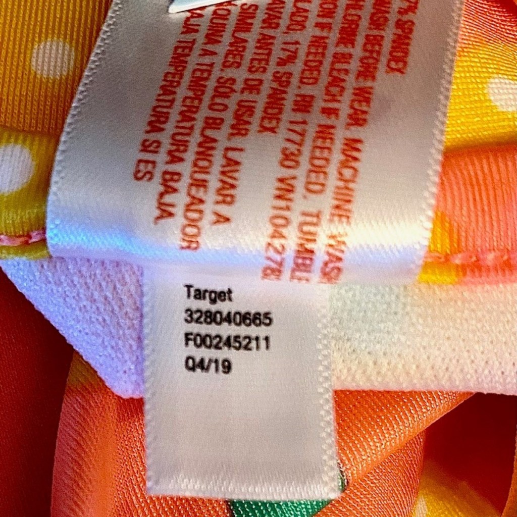 label inside infant swim suit