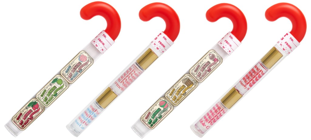 four tinte tin lip balms in candy canes