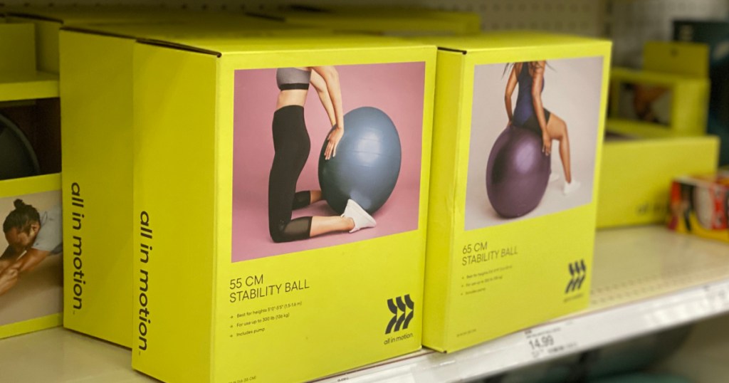 two yoga balls on shelf 