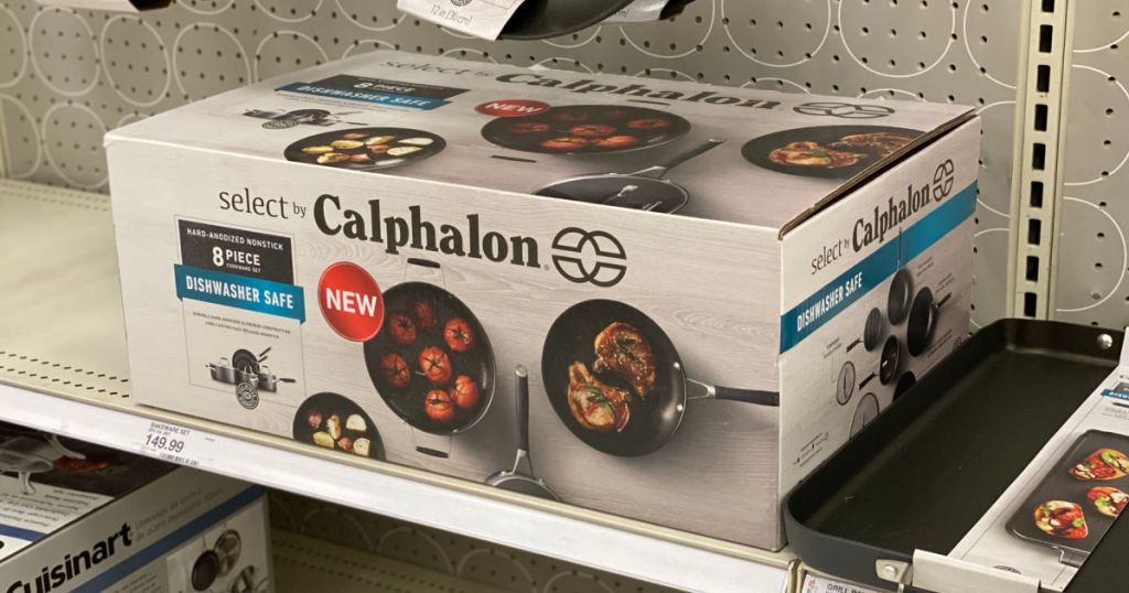 box of cookware on shelf 