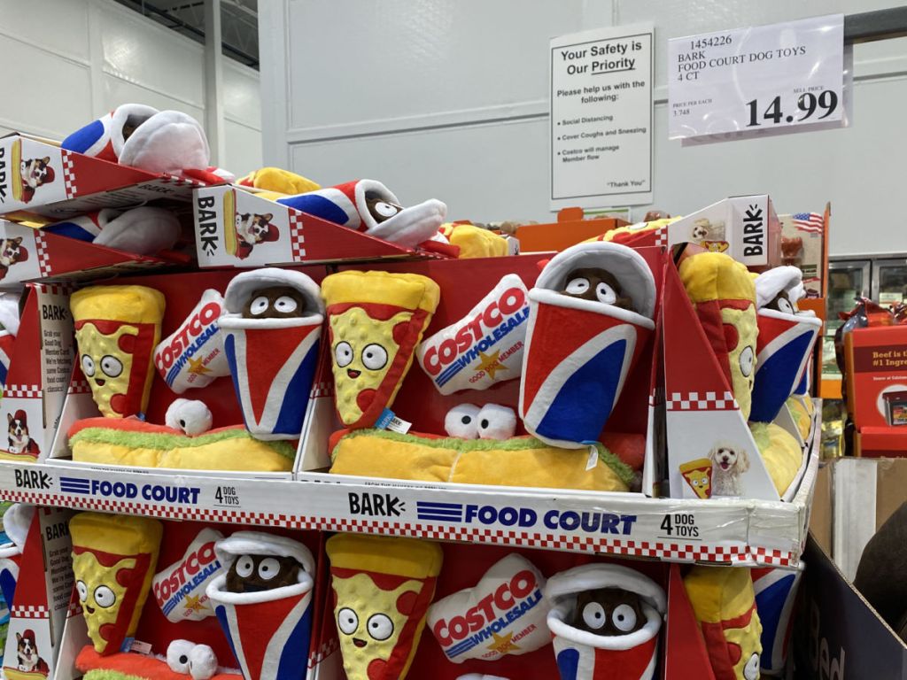 Costco Food Court Dog Toys on display in store