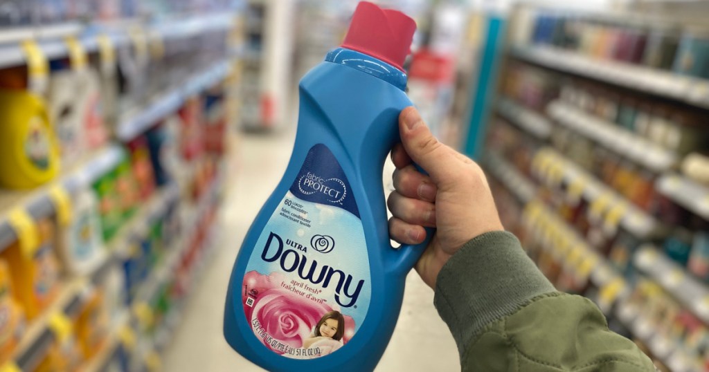 hand holding downy fabric softener