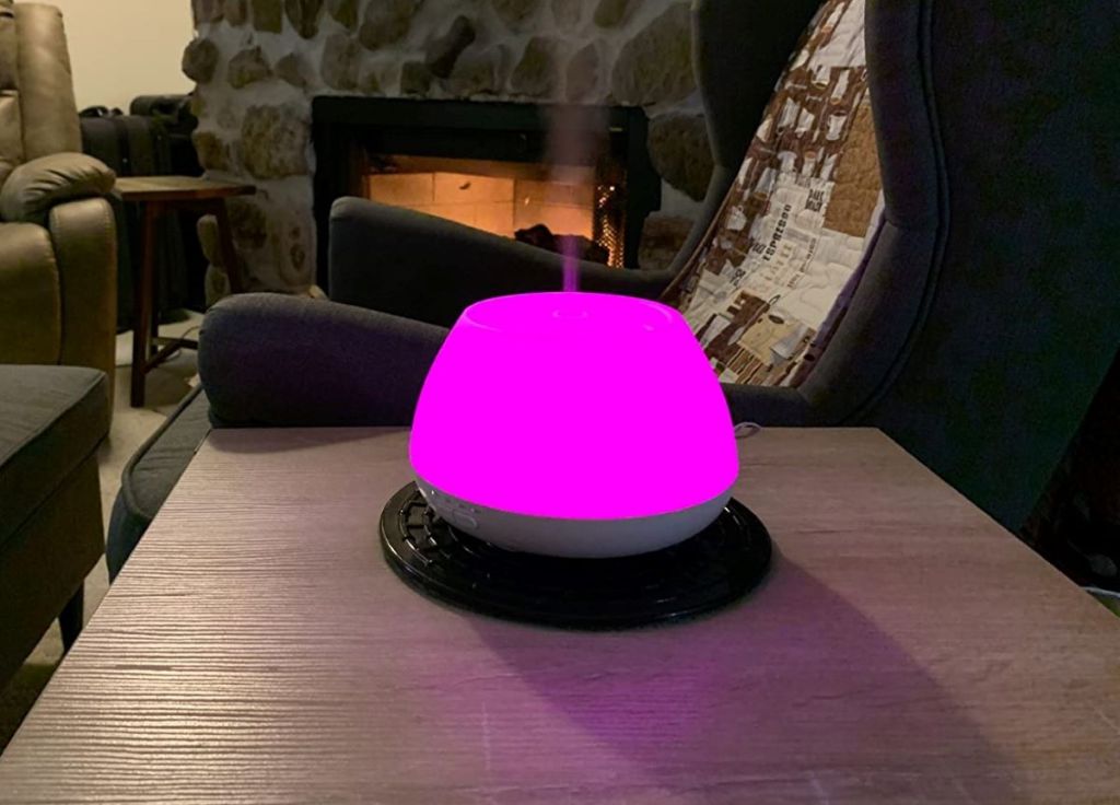 essential oil diffuser lit up pink