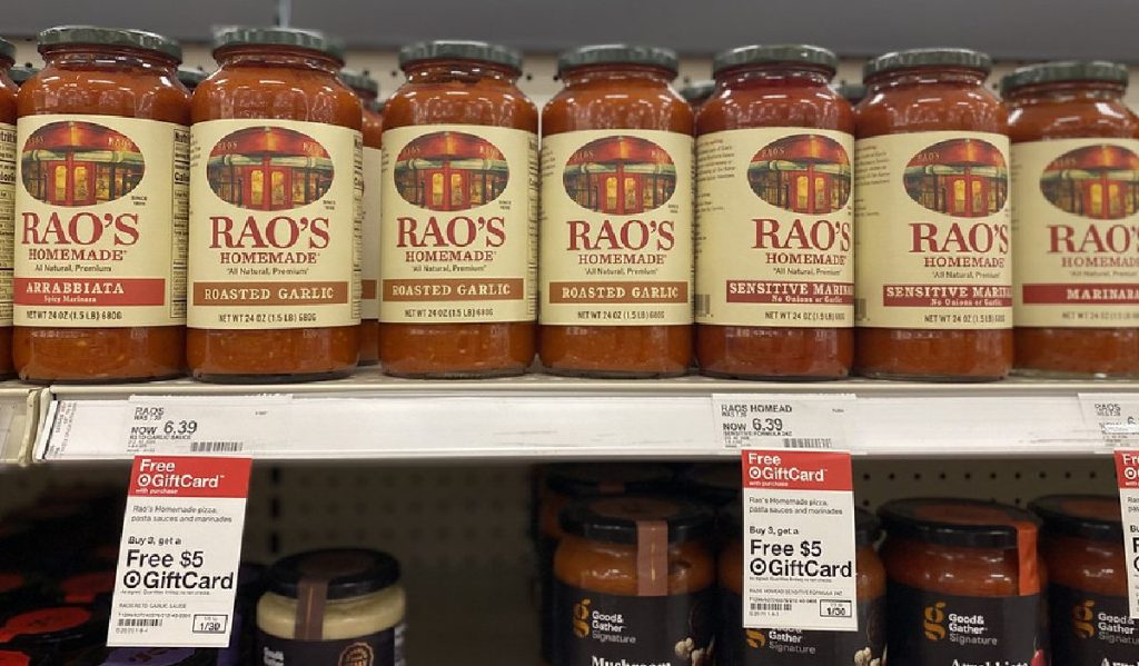 various flavors of pasta sauce on store shelf