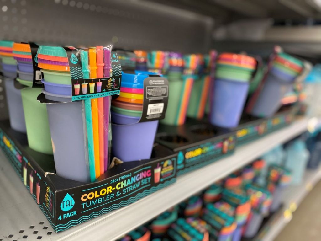 tumblers on the shelf at Walmart