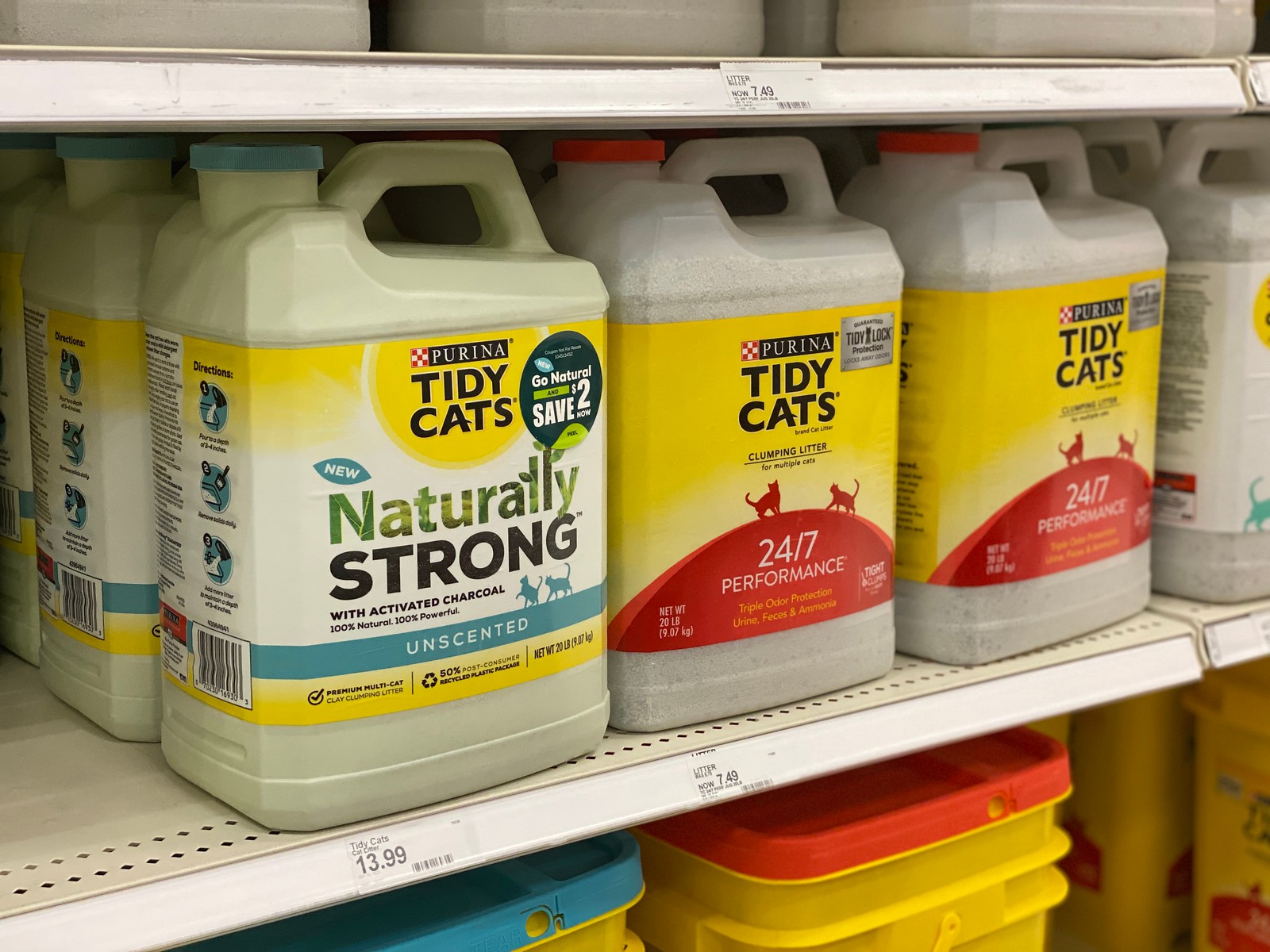 Tidy Cats Naturally Strong Litter 20 pound on store shelf