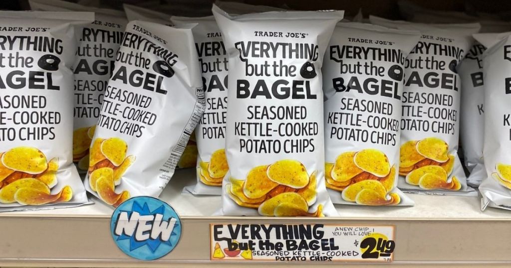 Trader Joe's Everything But The Bagel Kettle Chips on display shelf