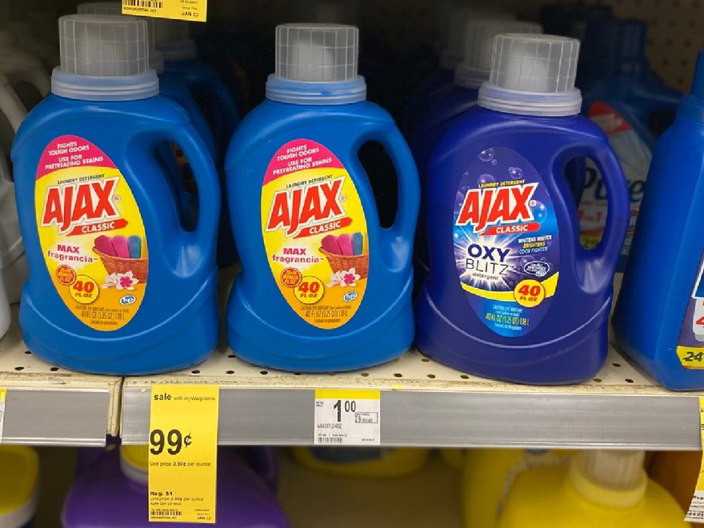 laundry detergent on shelf in store