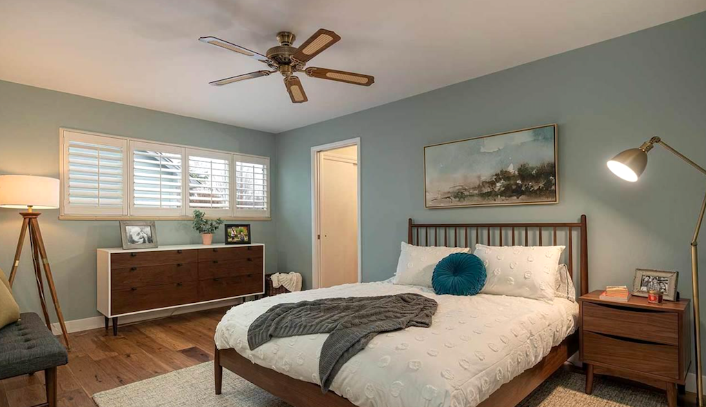 bedroom with mid-century modern article furniture 