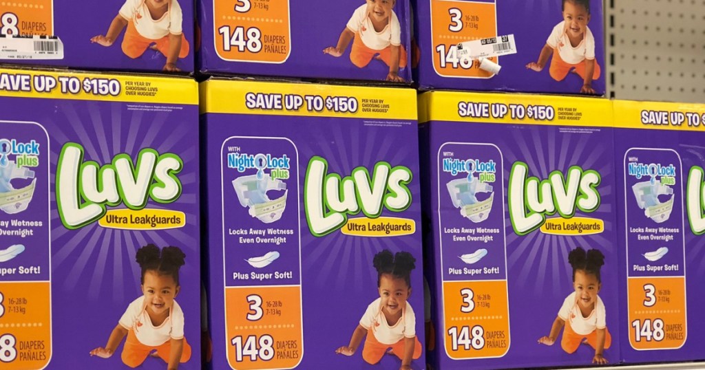 luvs diapers boxes stacked