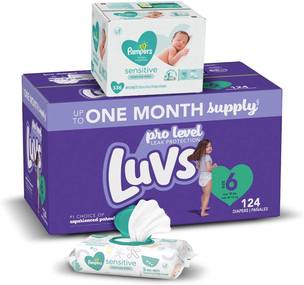 luvs + pampers boxes stacked