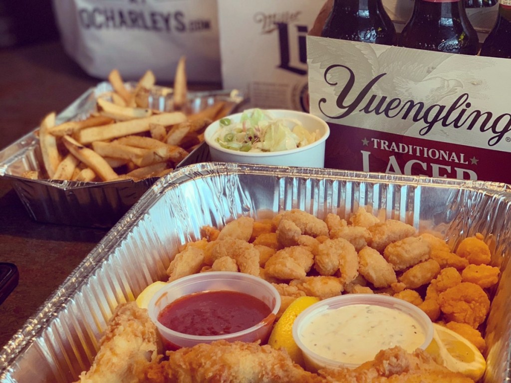 takout food in foil pans from O'Charleys