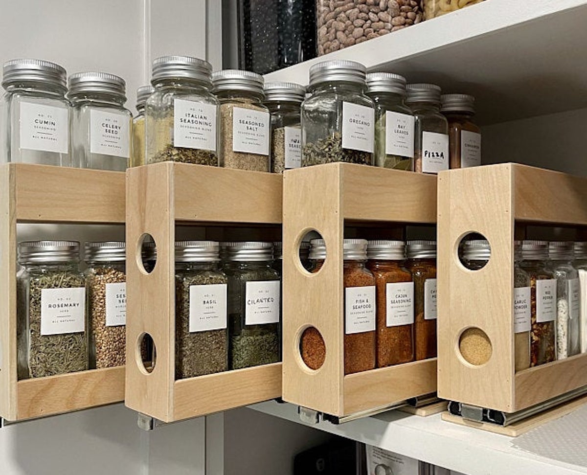 wooden pantry spice and food pantry organizer ideas