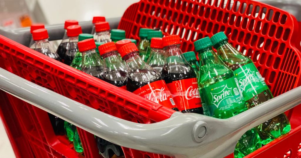 soda products in front of red cart