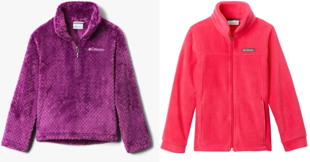 girls columbia fleece jackets in purple and hot pink colors