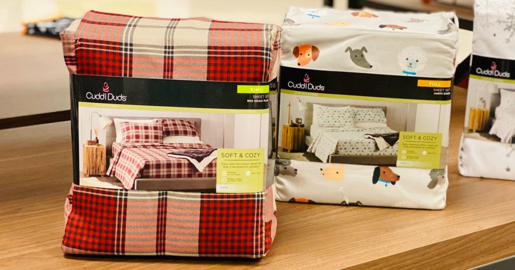 cuddl duds sheet sets on wood shelf at kohl's