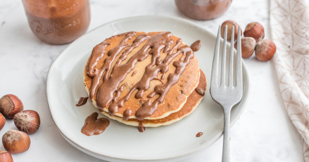 plate with pancakes and homemade nutella 