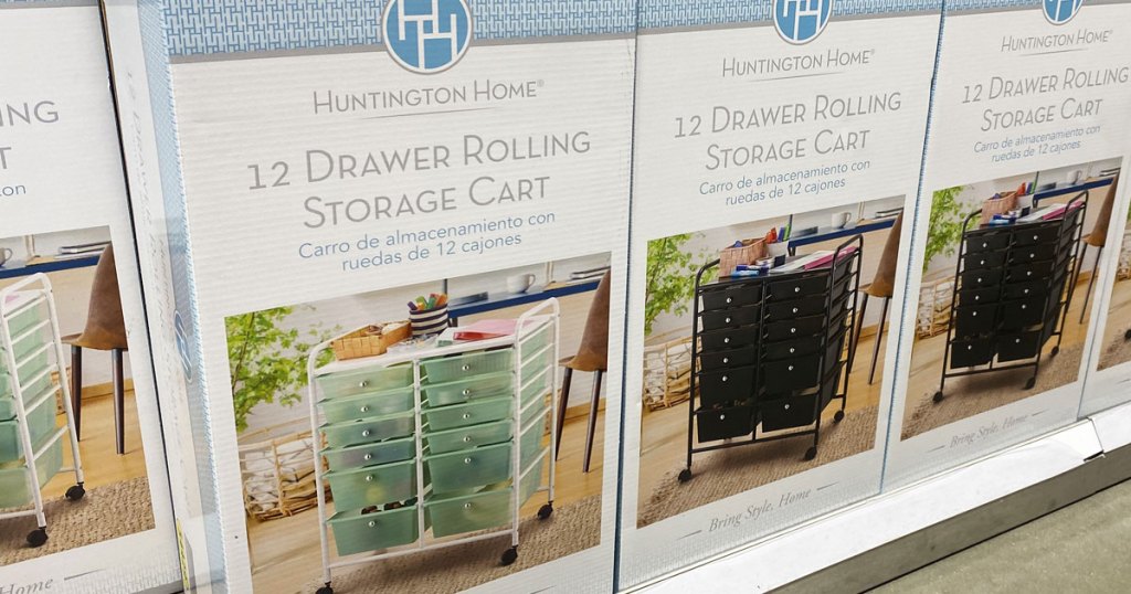 12 drawer storage carts in boxes on aldi shelf