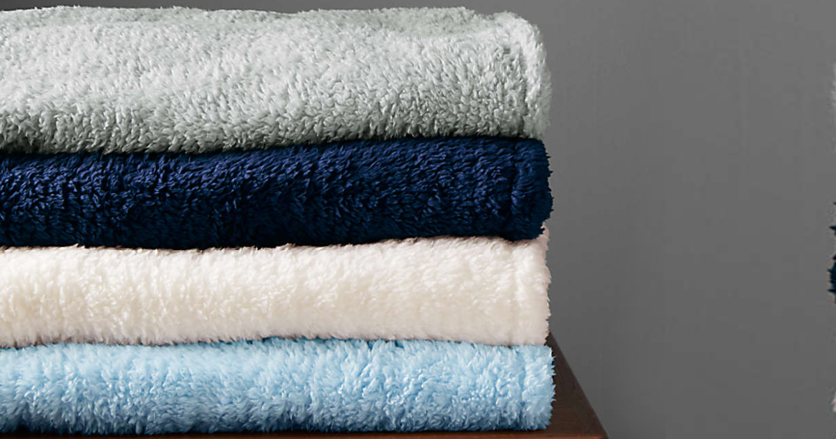 Lands' End brand throw blankets folded and stacked