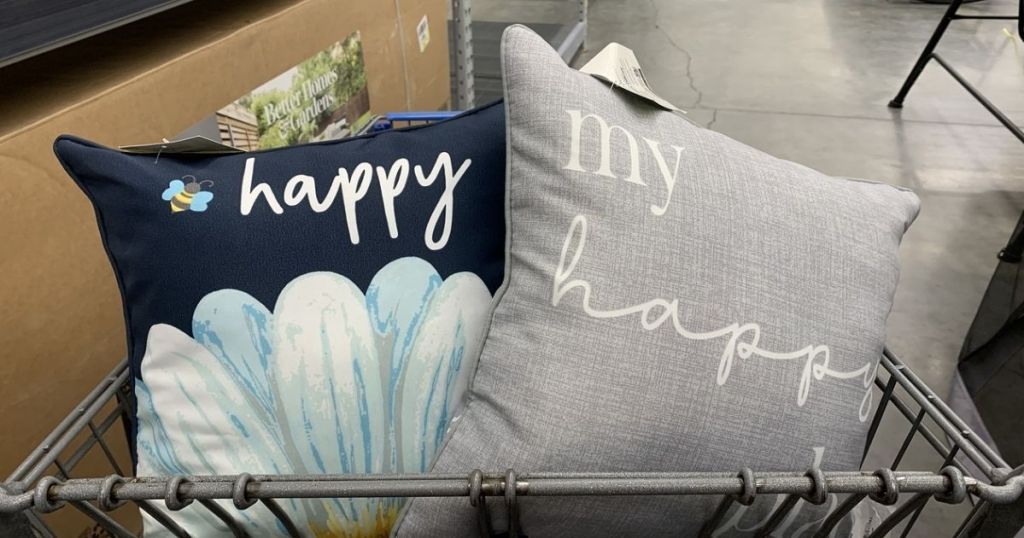 blue and gray Mainstays $5 Pillows in cart