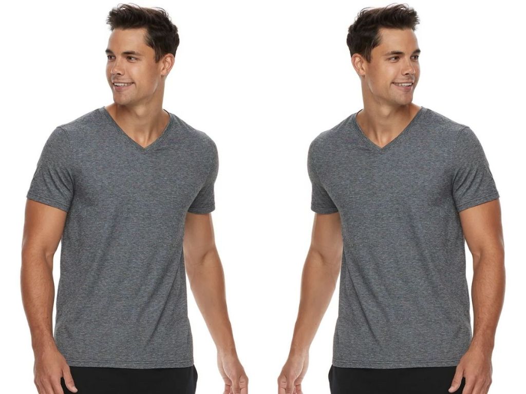 2 views of Mens V-Neck Gray Tee