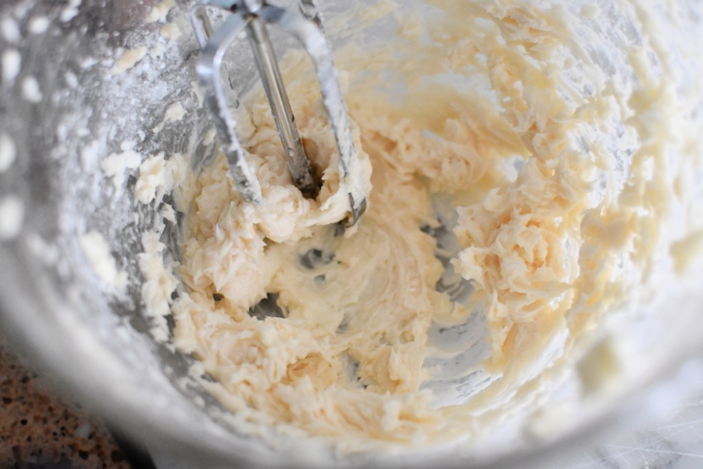 butter sugar and vanilla in a mixing bowl 