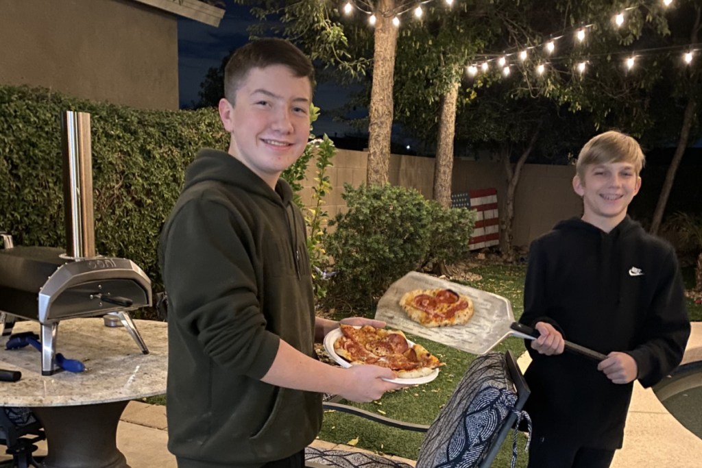 kids cooking with the Ooni Pizza Oven