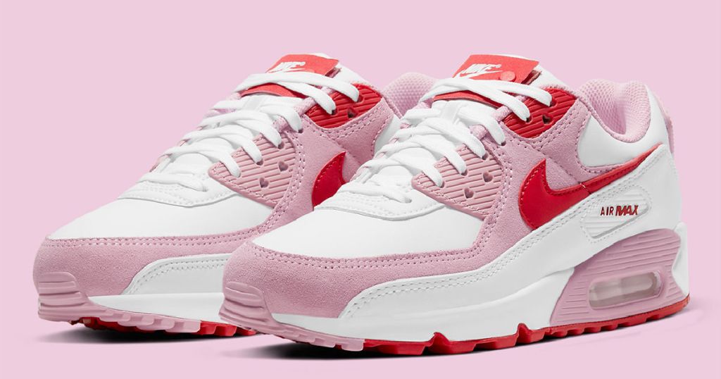 pair of Valentine's Day themed Nike sneakers