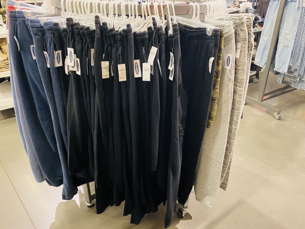 Old Navy Joggers hanging in store