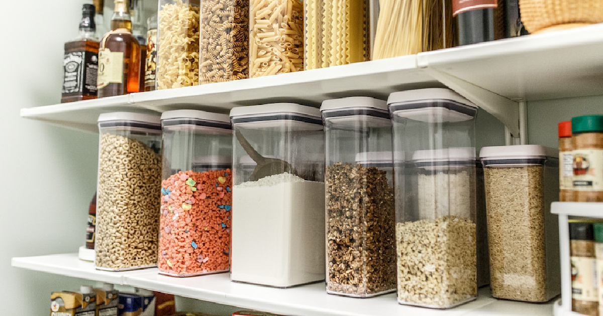 pantry shelf with oxo containers