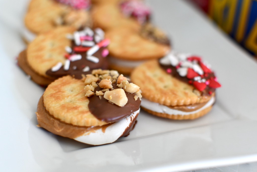 Ritz fluffernutter sandwiches on tray