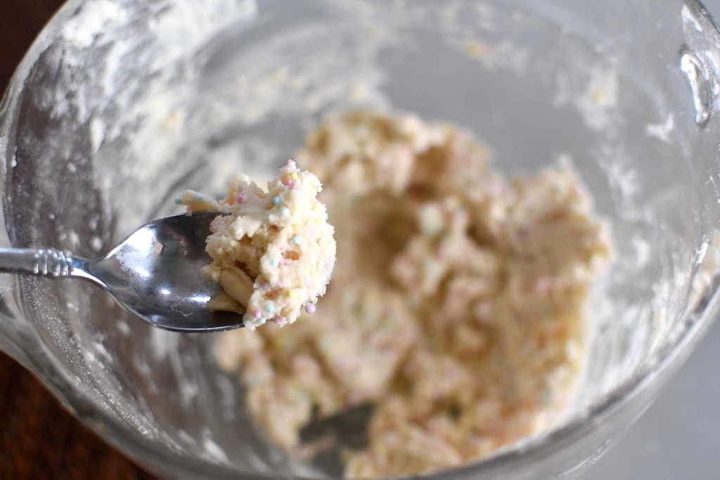 edible sugar cookie dough on spoon 