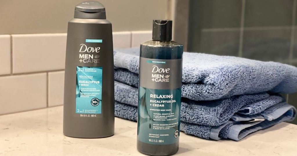 Dove Men+Care products by a towel