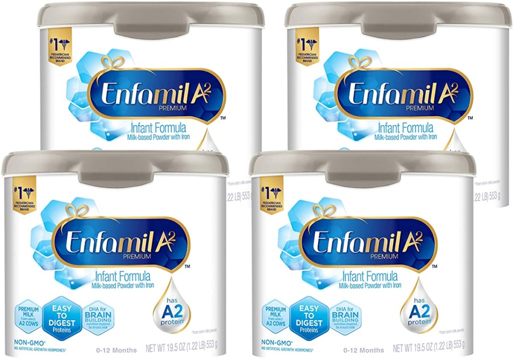 four tubs of Enfamil A2 Formula