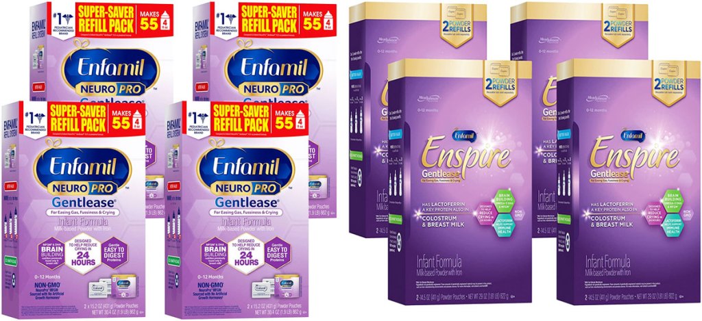 two 4-pack sets of Enfamil Formula Powder Refill Boxes