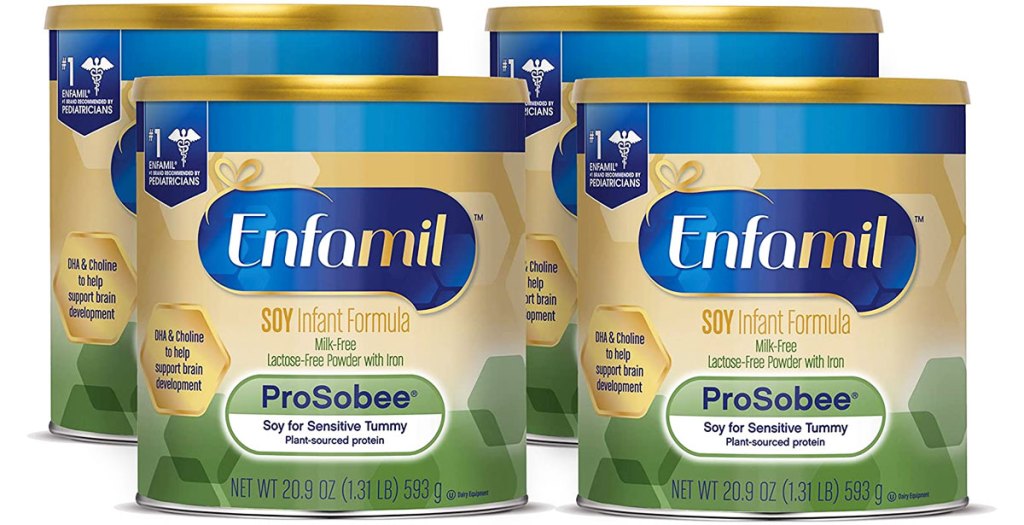 four cans of Enfamil ProSobee Soy-Based Infant Formula