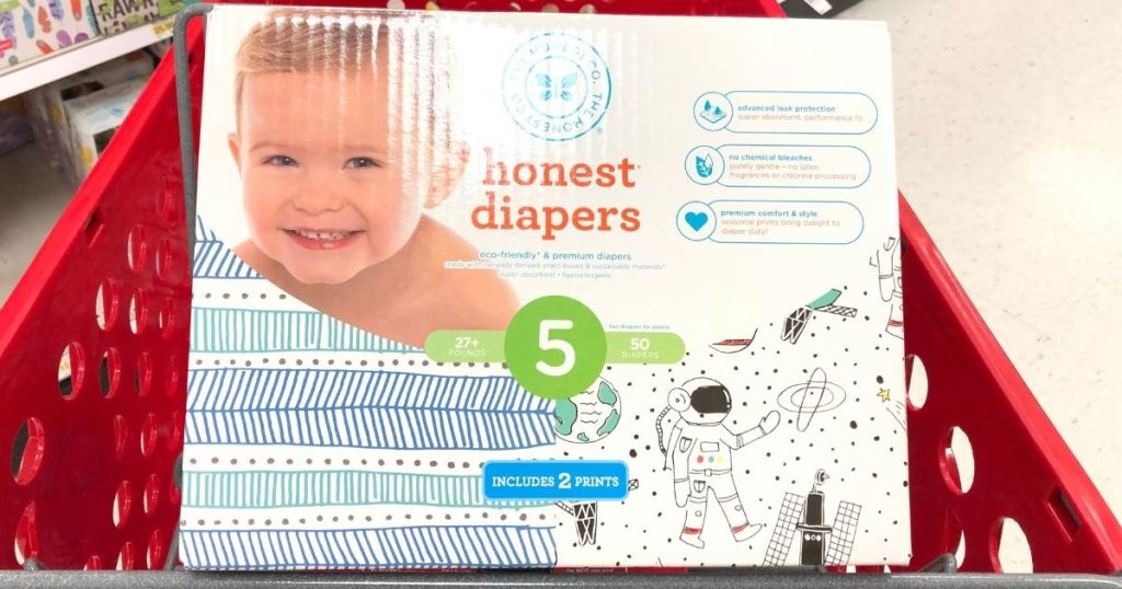 box of Honest diapers in a Target box